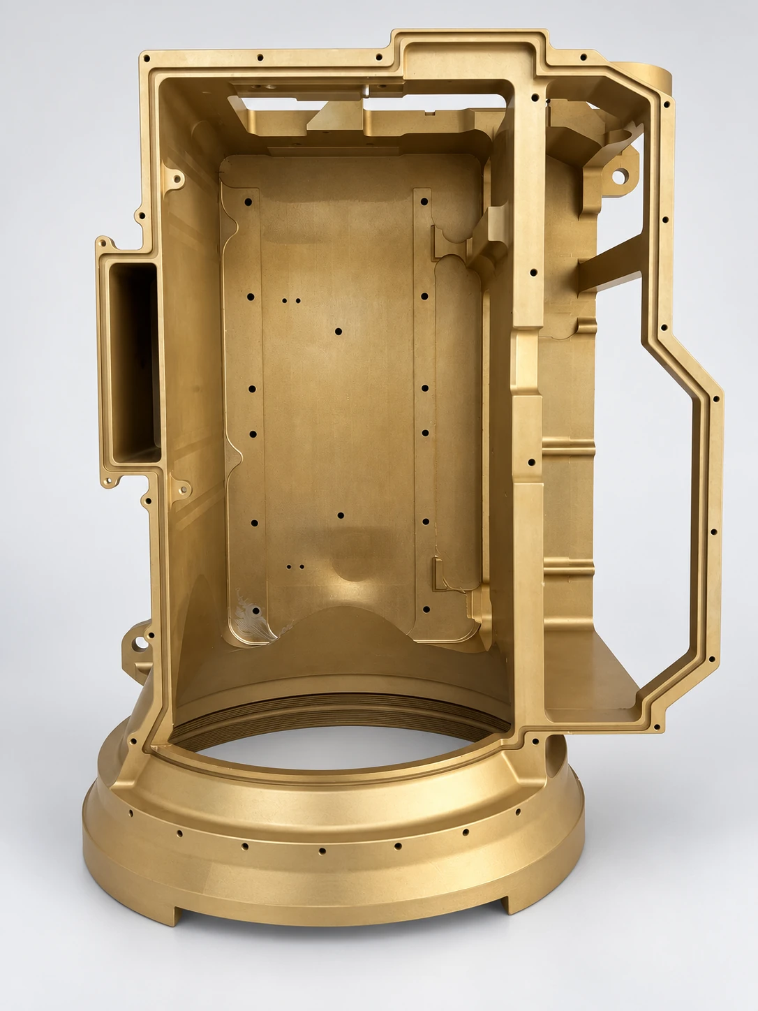 Deep cavity component with flange and side openings