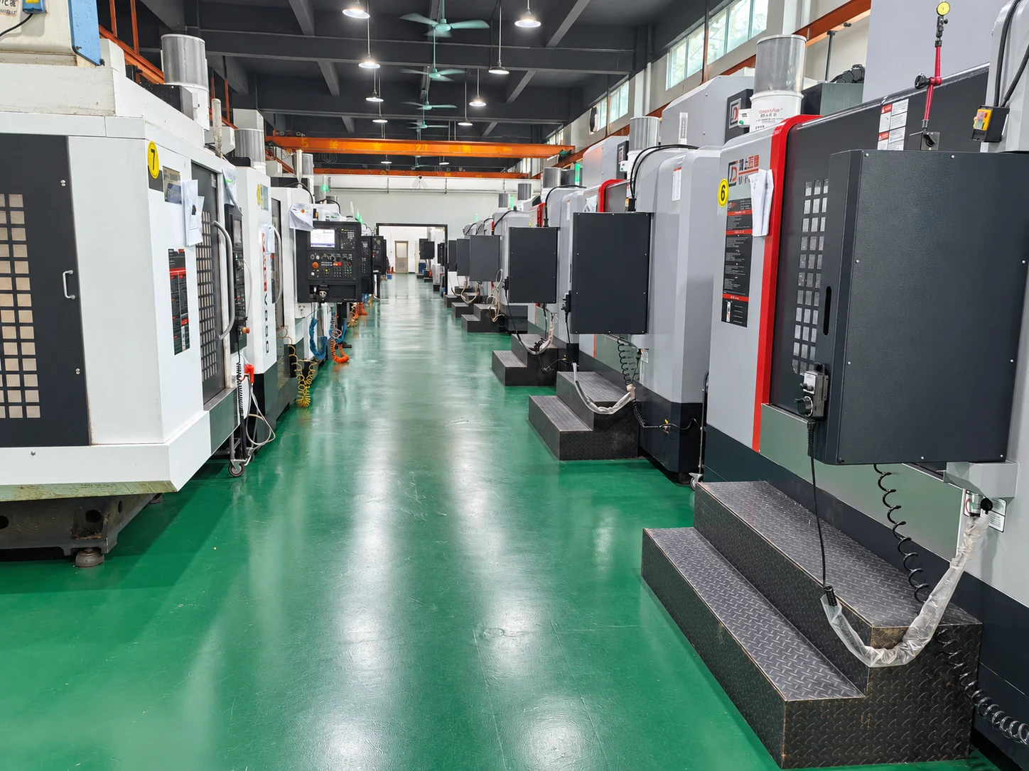 CNC machining centres along the production aisle